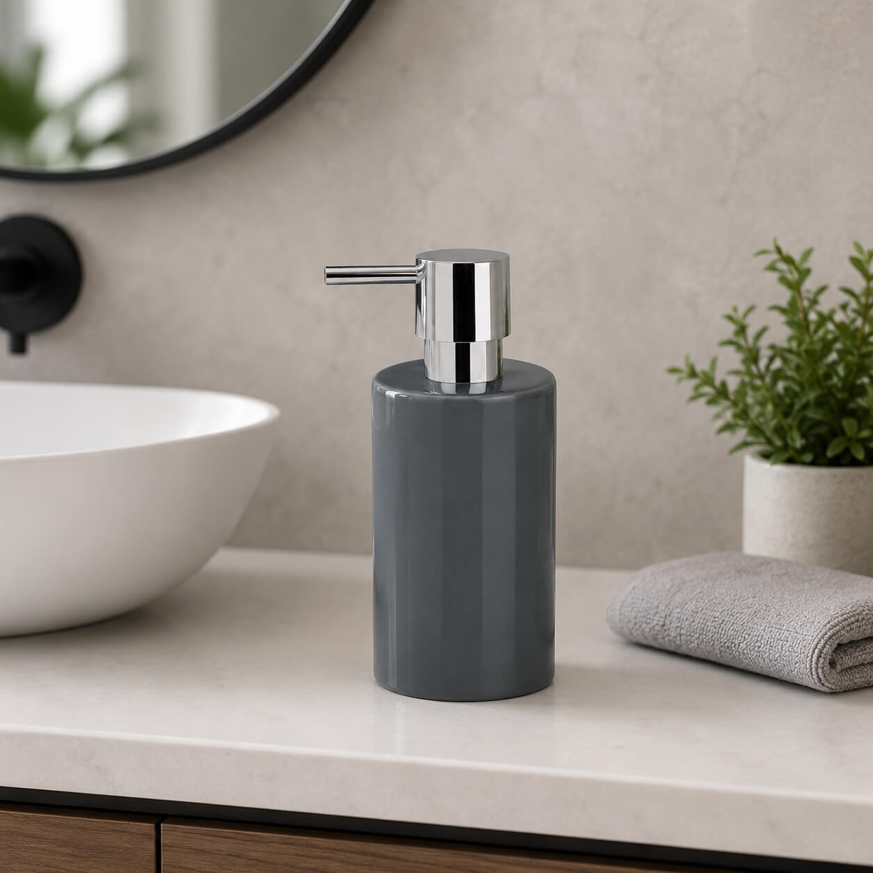 Spirella Tube Ceramic Soap Dispenser – Dark Grey 300ml
